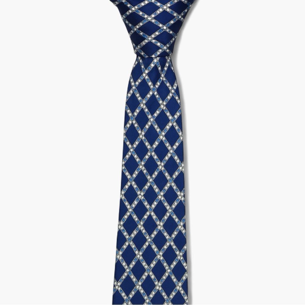 Christian Dior Monsieur Blue Diamond Silk Tie Geometric Classic Power Dressing